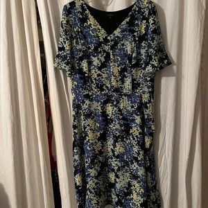Talbots black floral fit and flare flutter sleeve dress